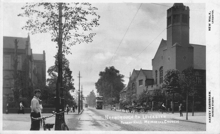 Church and school at crossroads, c.1915